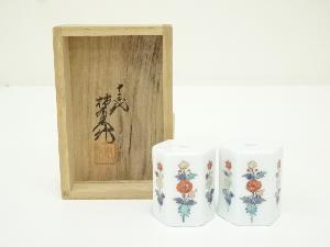 有田焼　人間国宝　十三代酒井田柿右衛門造　錦草花文風鎮（共箱）